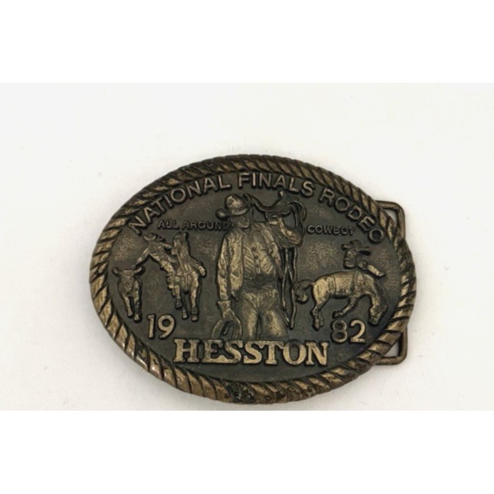 1982 Hesston National Finals Rodeo NFR Belt Buckle 8th Edition Cowboy Brass